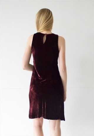 VINTAGE RETRO BURGUNDY VELVET EVENING DRESS