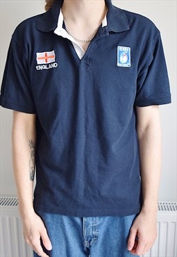 Vintage England Rugby Polo Shirt Navy Blue 
