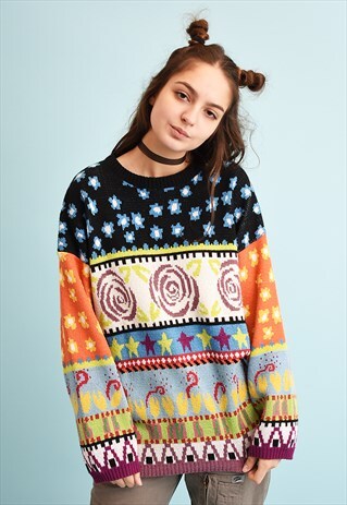 80'S RETRO NOVELTY PATTERN OVERSIZED KNIT JUMPER