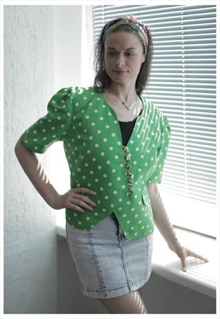VINTAGE 70'S GREEN SHORT SLEEVE POLKA DOT JACKET