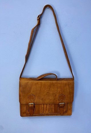 Vintage Satchel Bag Tan Brown Leather
