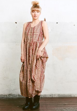 VINTAGE AZTEC PRINT MAXI DRESS