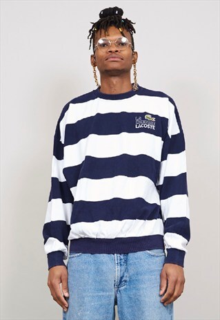 VINTAGE 80'S LACOSTE LOGO NAUTICAL STRIPED SWEATER
