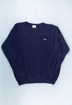 90s Lacoste Blue Knit Pattern Texture Jumper - B2453
