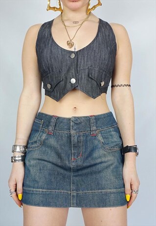 90S Y2K DENIM VINTAGE MINI SKIRT 00S LOW RISE