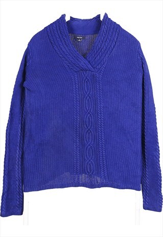 VINTAGE 90'S NAUTICA JUMPER / SWEATER KNITTED V NECK BLUE