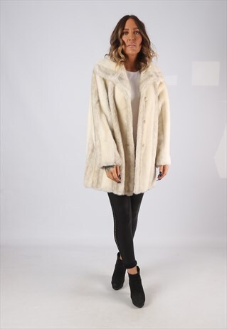 VINTAGE FAUX FUR SUEDE COAT JACKET SHORT MID UK 14 (LVDD)