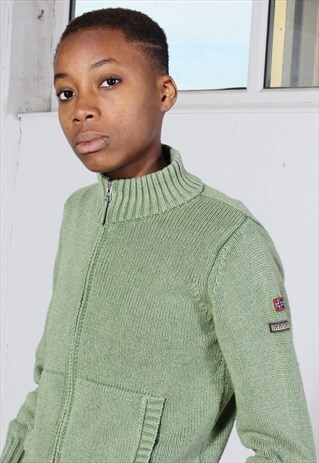 VINTAGE NAPAPIJRI GREEN ZIPPED KNITTED JUMPER
