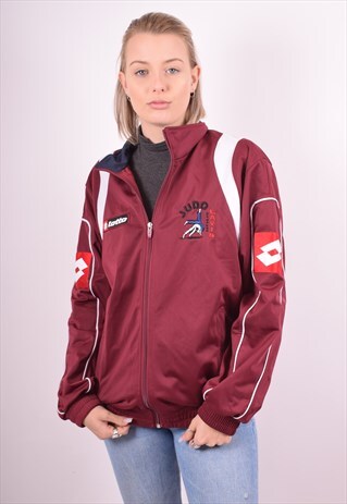 LOTTO WOMENS VINTAGE TRACKSUIT TOP JACKET XL MAROON 90S