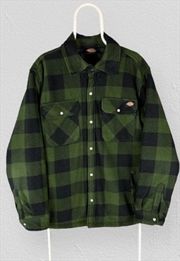 Vintage Dickies Tartan Quilted Fleece Jacket Green Men Large