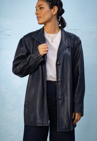 VINTAGE 90S BLAZER LEATHER JACKET IN BLUE M