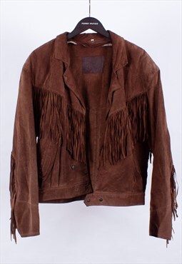 Vintage Western Brown Leather Tassel Jacket
