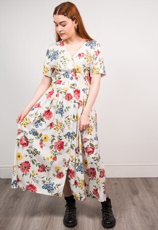 VINTAGE 90'S FLORAL PATTERN MIDI DRESS