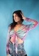 VINTAGE 1970S STYLE SIZE M TIE DYE CROP TOP IN PINK AND BLUE