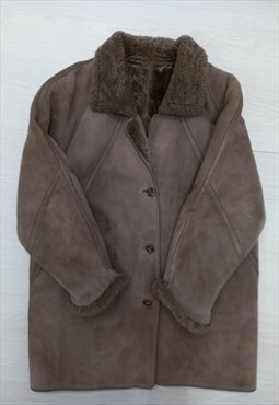 Vintage 90s Sheepskin Coat Brown Shearling Lined