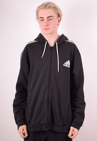 ADIDAS MENS VINTAGE HOODIE JACKET XXL BLACK 90S