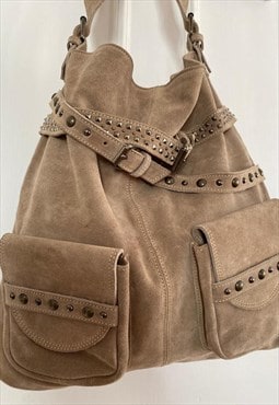 New Stunning Biege  Suede Shoulder bag with Bronze studs