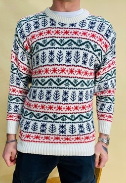 Vintage Size S Abstract Christmas Knit Jumper In Multi