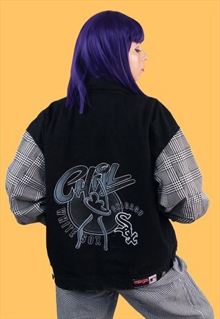 VINTAGE WHITE SOX UNISEX DENIM JACKET CHECK SLEEVES