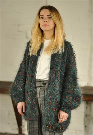 VINTAGE 80S PATTERNED OVERSIZED COATIGAN CARDIGAN