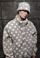 POLKA DOT FLEECE BOMBER HANDMADE FLUFFY 70S SPOT JACKET GREY