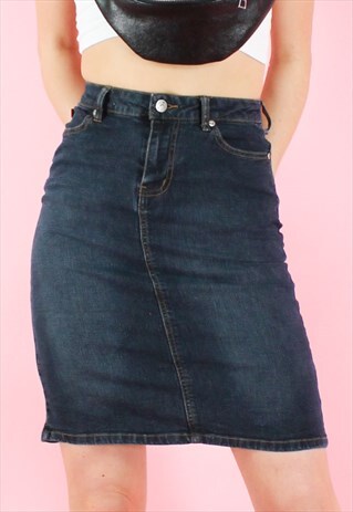 VINTAGE 90S MINI SKIRT Y2K SUPER STRETCHY HIGH WAISTED DENIM