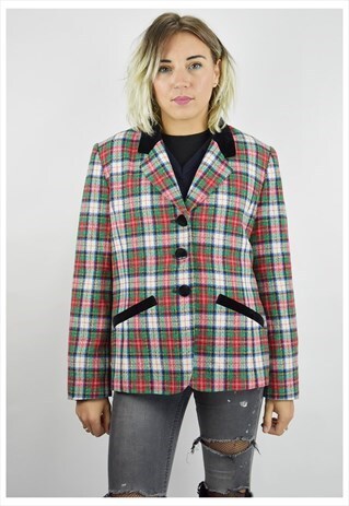 VINTAGE 80S PENDLETON TARTAN PLAID BLAZER W/VELVET TRIM