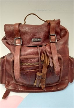 Vintage Backpack Rust Red Leather Drawstring