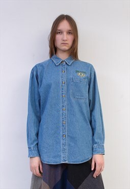 Vintage LEE SPORT 90's Women's M Denim Button Up Shirt Blue