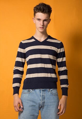 TOMMY HILFIGER STRIPED V NECK JUMPER