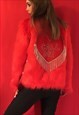 EMBELLISHED RED FAUX FUR LOVE HEARTS JACKET CALL ME PRIDE