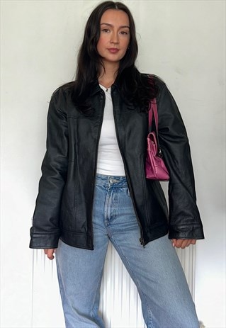 Black Leather Bomber Jacket Vintage