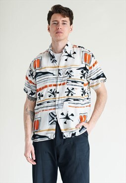 Vintage 90s Festival Short Sleeve Shirt in Funky Pattern M