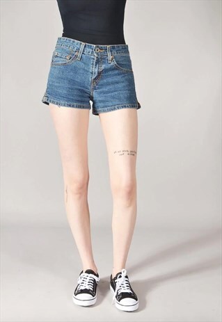 VINTAGE LEVI'S 518 HEMMED DENIM SHORTS DARK BLUE