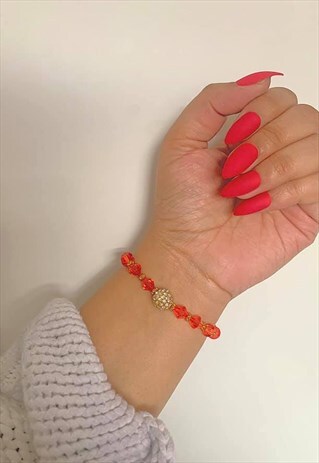 RED AND GOLD SWAROVSKI CRYSTAL BEAD BRACELET