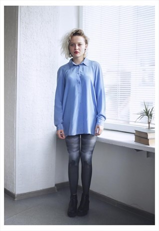 VINTAGE 80'S BLUE LONG SLEEVE BLOUSE