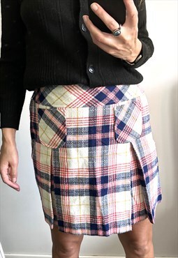 Checkered Plaid School Lolita Pleated Mini 70s Skirt Large