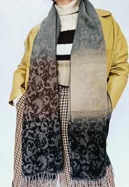 Y2K retro grey brown ombre ornamented long large scarf