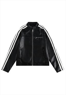 Striped racing jacket faux leather utility college bomber