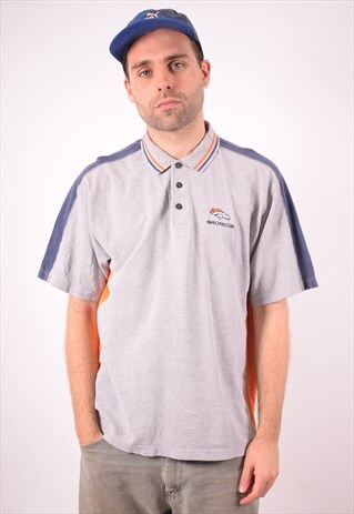 NFL MENS VINTAGE POLO SHIRT LARGE GREY 90S