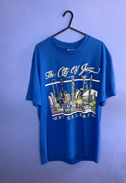 vintage blue large New Orleans city of jazz 1987 t-shirt 