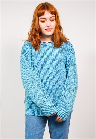 VINTAGE 90'S LIGHT BLUE FISHERMAN KNIT JUMPER