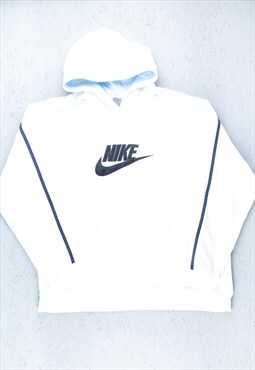 90s Nike White Embroidered Big Spell Out Logo Hoodie - B2773