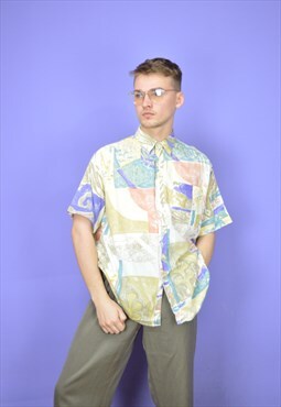 Vintage multicolour graphic print short sleeve shirt