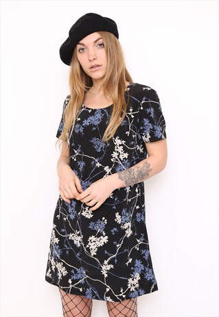 VINTAGE 90S DARK FLORAL PRINT MINI DRESS