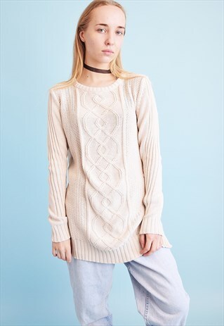 Y2K RETRO NEUTRAL BEIGE KNITTED MOMS JUMPER