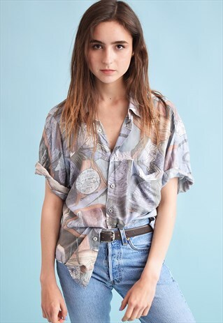 90'S RETRO ABSTRACT PRINT OVERSIZED DADS BLOUSE TOP