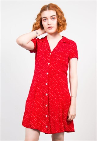 VINTAGE 90'S CUTE RED POLKA DOT MINI DRESS