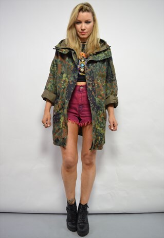 90S OVERSIZED ARMY GREEN CAMO MILITARY HOODED PARKA COAT