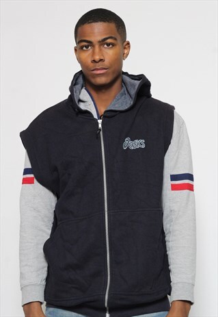 VINTAGE ASICS FULL ZIP SLEEVELESS HOODIE